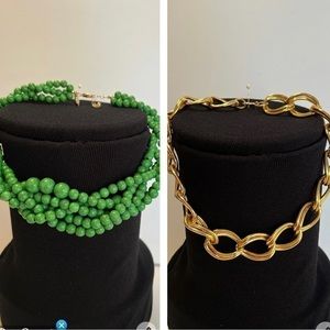 6 Piece’s. 5 Gold Tone Bracelets Necklaces Earrings 1 Green Charming Charlie